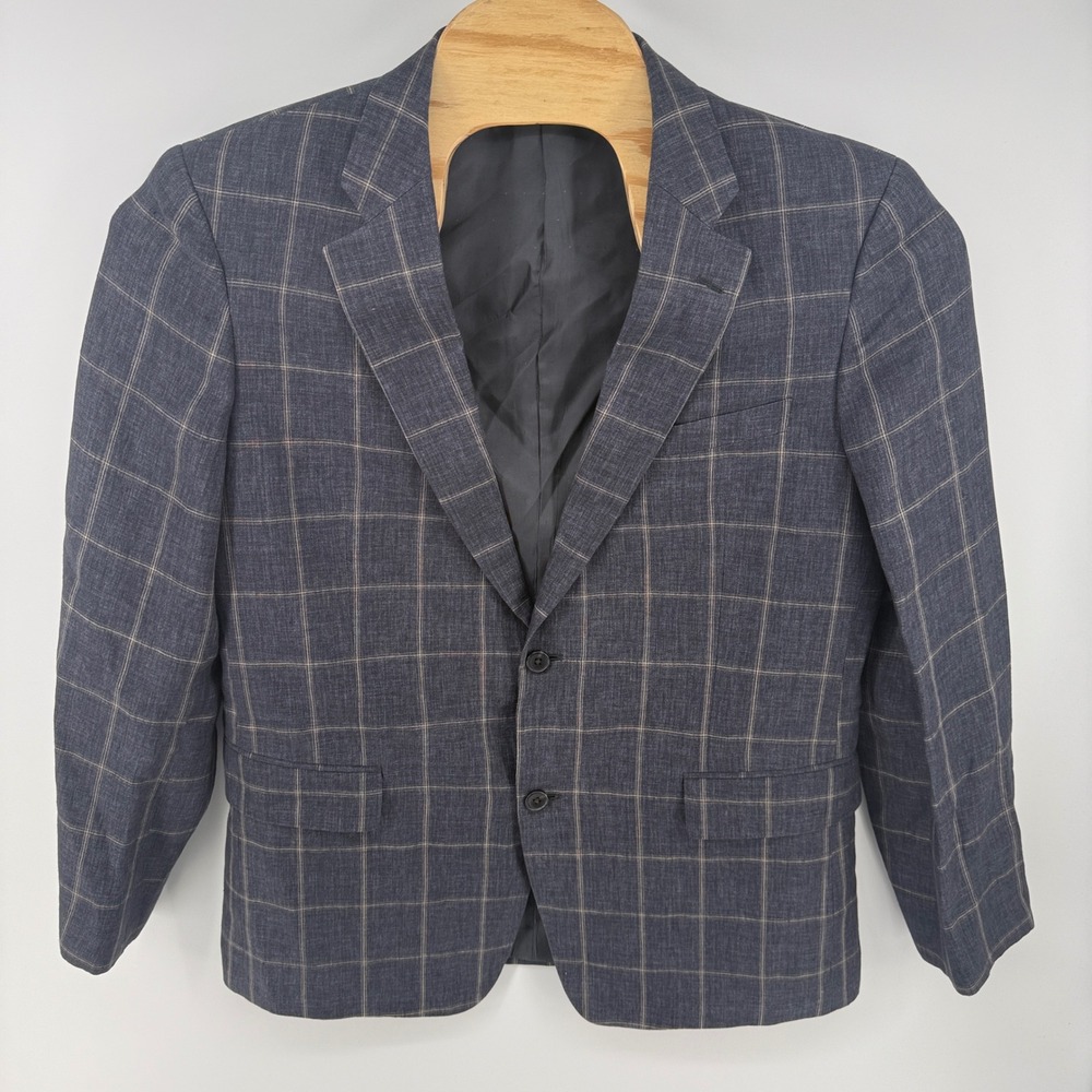 Nordstrom Mens Shop 44R Blue Linen Windowpane Blazer Ormezzano Italy Fabric‎
